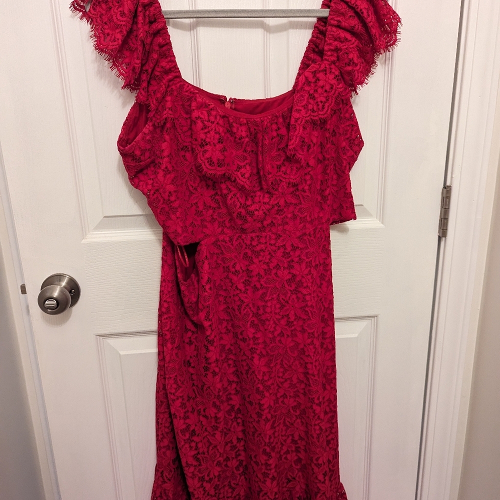 LACE SIDE CUTOUT RUFFLE DRESS - Picture 5 of 6